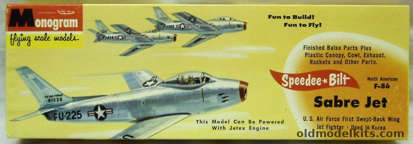Monogram Speedee-Bilt F-86 Sabre Jet Flying Scale Model for Jetex, G13-100 plastic model kit